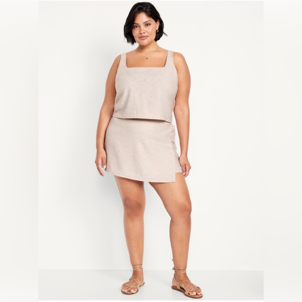 Old Navy Linen Top Cropped Square-Neck Top Linen-Blend 2X
